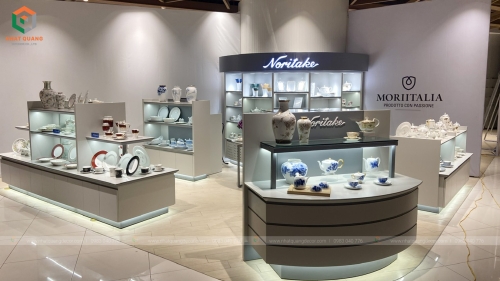 Thi công showroom gian hàng đồ gốm sứ cao cấp Noritake mẫu nội thất tạo ấn tượng đặc biệt sản phẩm đến từ Nhật Bản tại trung tâm thương mại Lotte Center Hà Nội